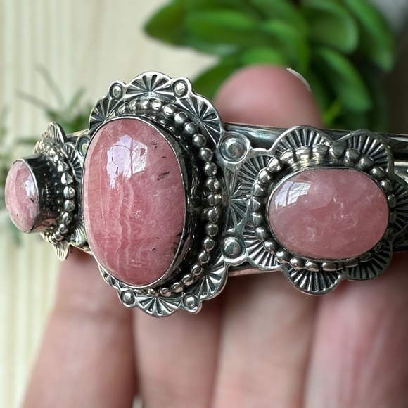 VTG Irv Monte Navajo Cuff Bracelet Size 6 Pink Rhodochrosite Cabs Sterling 43.7g - Picture 7 of 10